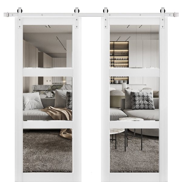 Sartodoors Double Barn Interior Door, 64" x 96", White LUCIA2555DB-S-BEM-6496